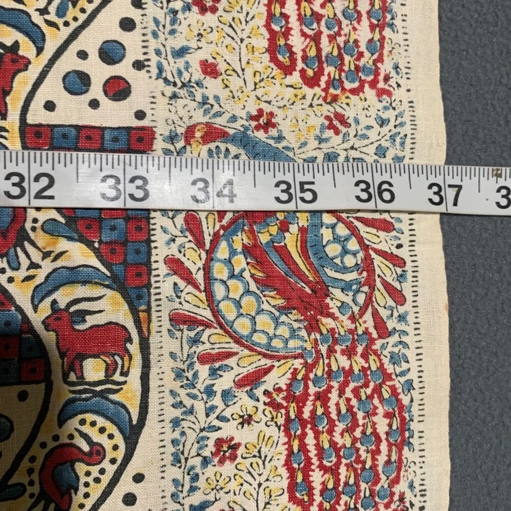 Unbranded Kalamkari Block Print Scarf Unisex OS Peacocks Folk Art Boho Cream Red